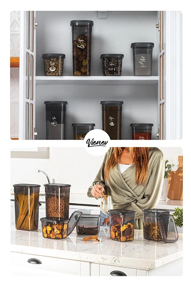 Beyaz Serigrafi Etiketli 12li Set Peggy Şeffaf Kapaklı Uzun Dikdörtgen Saklama Kabı 3,2 Litre